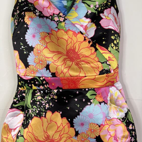Richard Quinn Floral Print Midi Dress UK 8 US 4 AW18 Black Multicolor Satin NWT - Picture 6 of 13